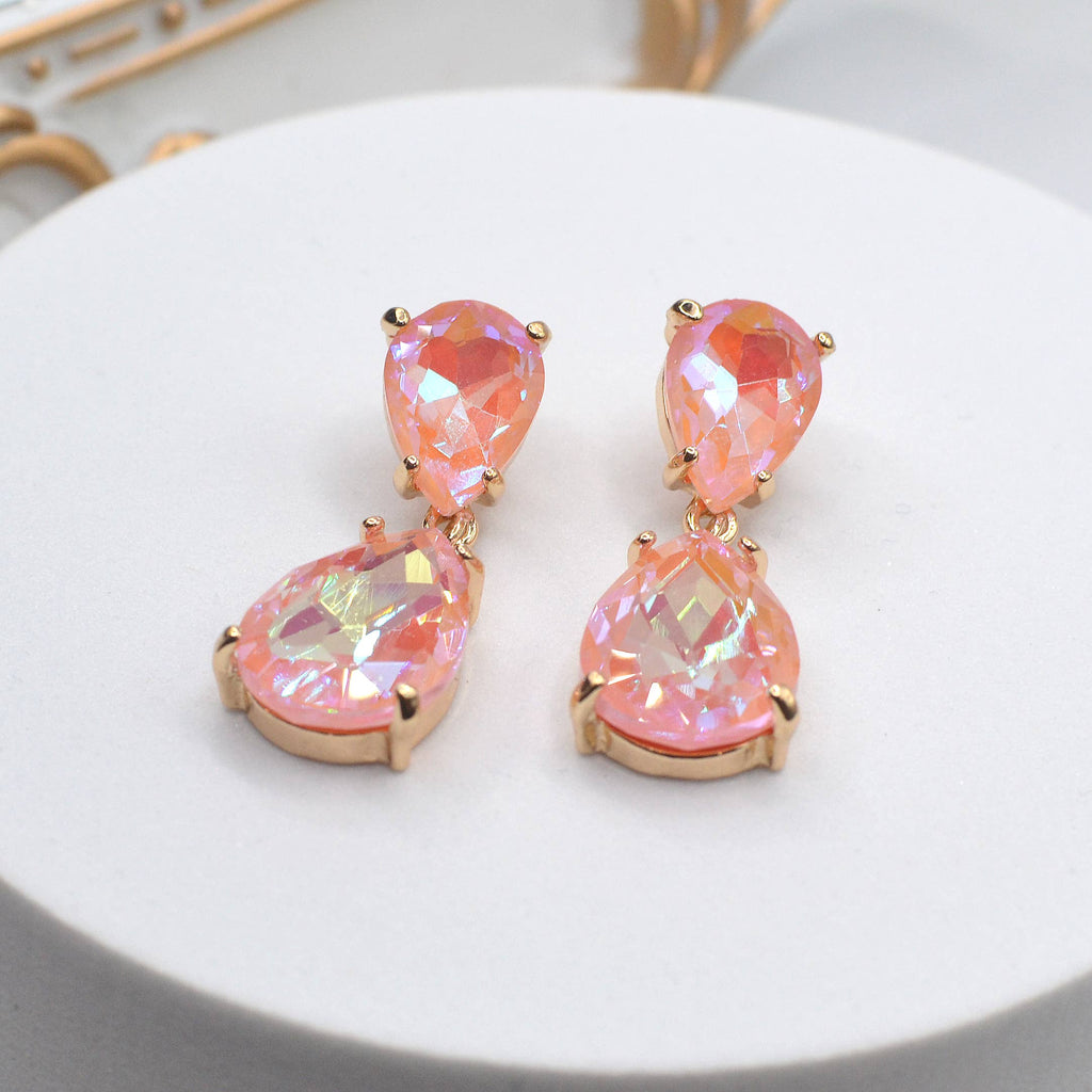 Teardrop Glass Stone Dangle Crystal Bridal Link Earrings