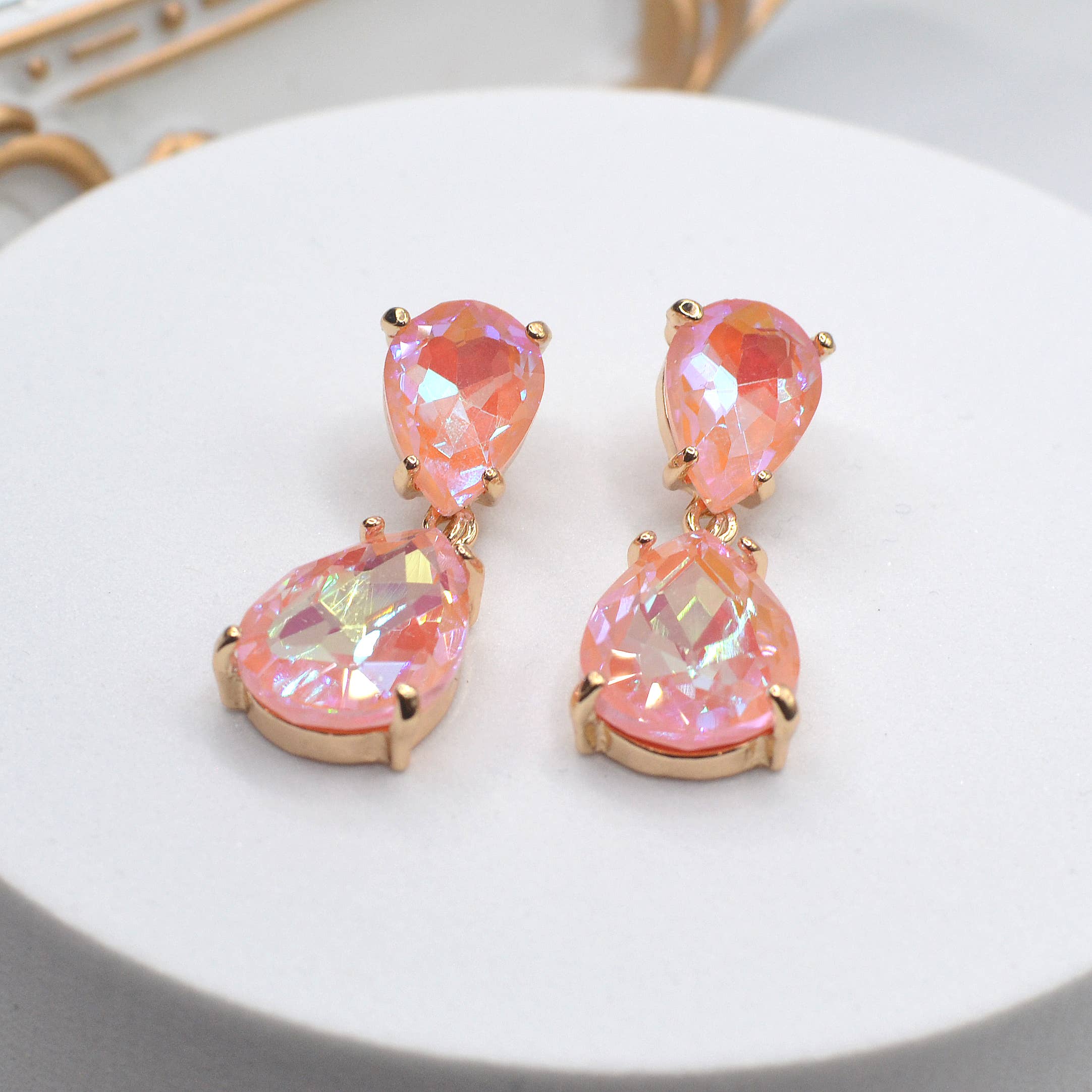 Teardrop Glass Stone Dangle Crystal Bridal Link Earrings