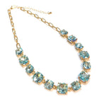 Cushion cut crystal linked chain necklace with light blue cushion stones