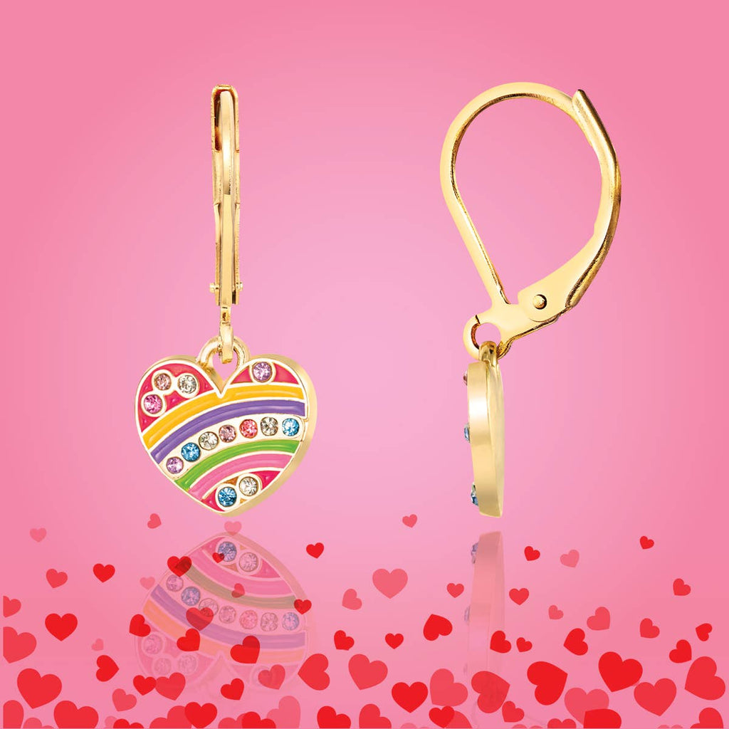 Crystal Rainbow Heart Leverback Dangle Earrings for Kids