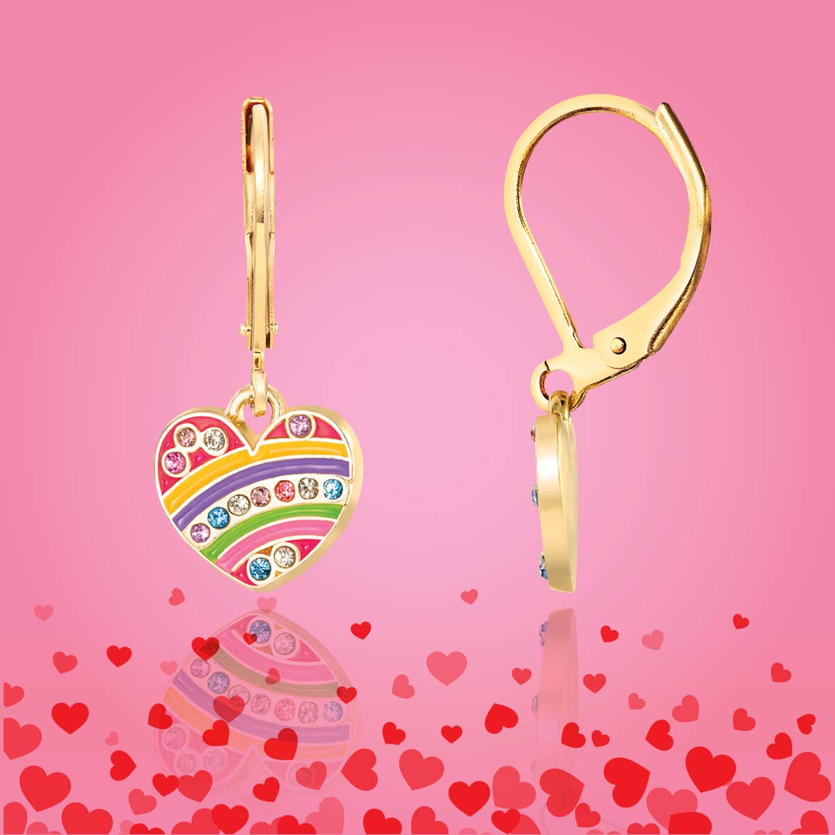 Crystal Rainbow Heart Leverback Dangle Earrings for Kids
