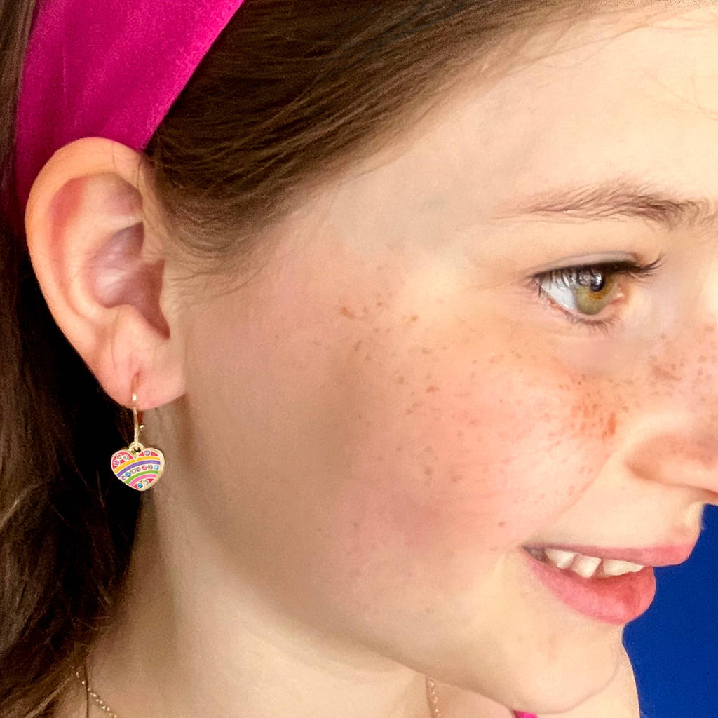 Crystal Rainbow Heart Leverback Dangle Earrings for Kids
