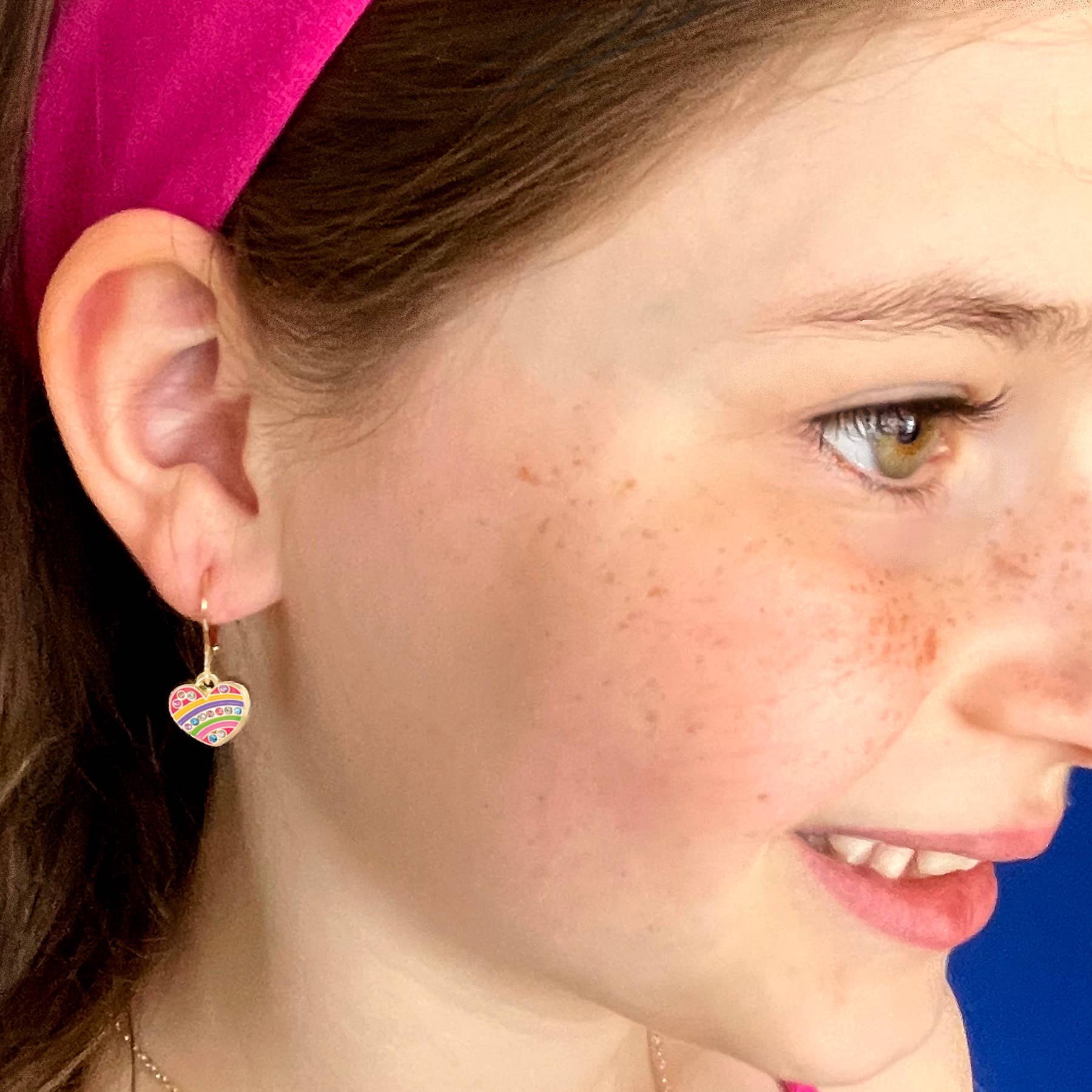 Crystal Rainbow Heart Leverback Dangle Earrings for Kids