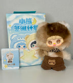 Brown plush bear pendant with hood and brown overalls featuring a bear patch