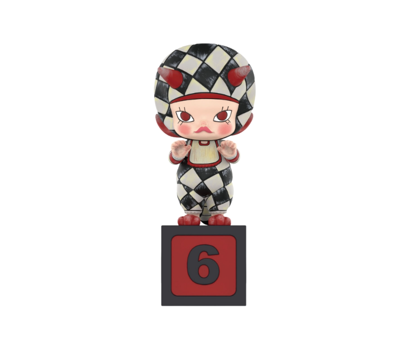 Molly anniversary collectible statue with red number 6 base, checker outfit and helmet