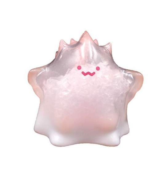 POP MART YUKI Interfusion Series figure, translucent pink with heartlike smile mark
