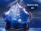 Blue translucent Starry Sky character figure with star-speckled front and rounded head