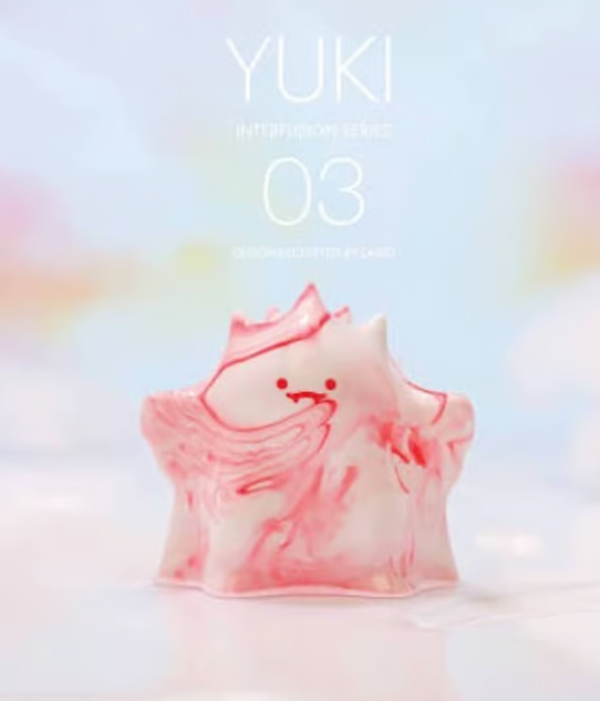 POP MART YUKI Interfusion Series figure in light pink with red face marks